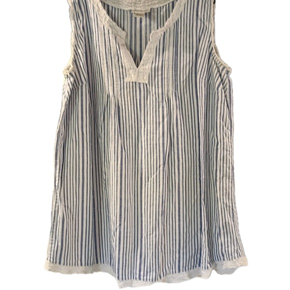 Cw Classics Tops - CW Classics Women's 100% Cotton Sleeveless Blue & White Strip Blouse Top Size 1X